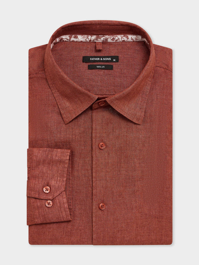 Chemise slim en lin terracotta