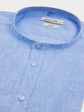 Chemise Slim En Lin Bleu Col Officier
