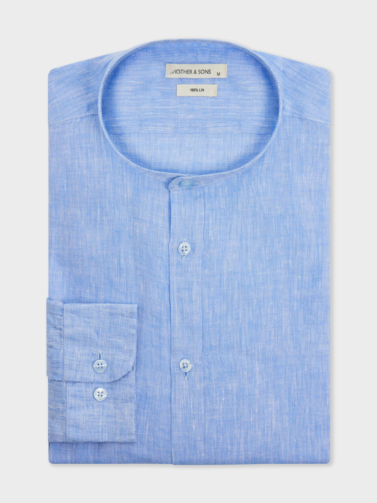 Chemise Slim En Lin Bleu Col Officier