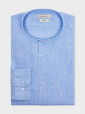 Chemise Slim en lin bleu à col officier