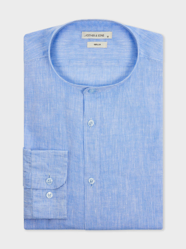 Chemise Slim en lin bleu à col officier