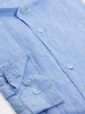 Chemise Slim En Lin Bleu Col Officier