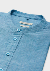 Chemise Sport Slim En Lin Uni Bleu Turquin Col Officier