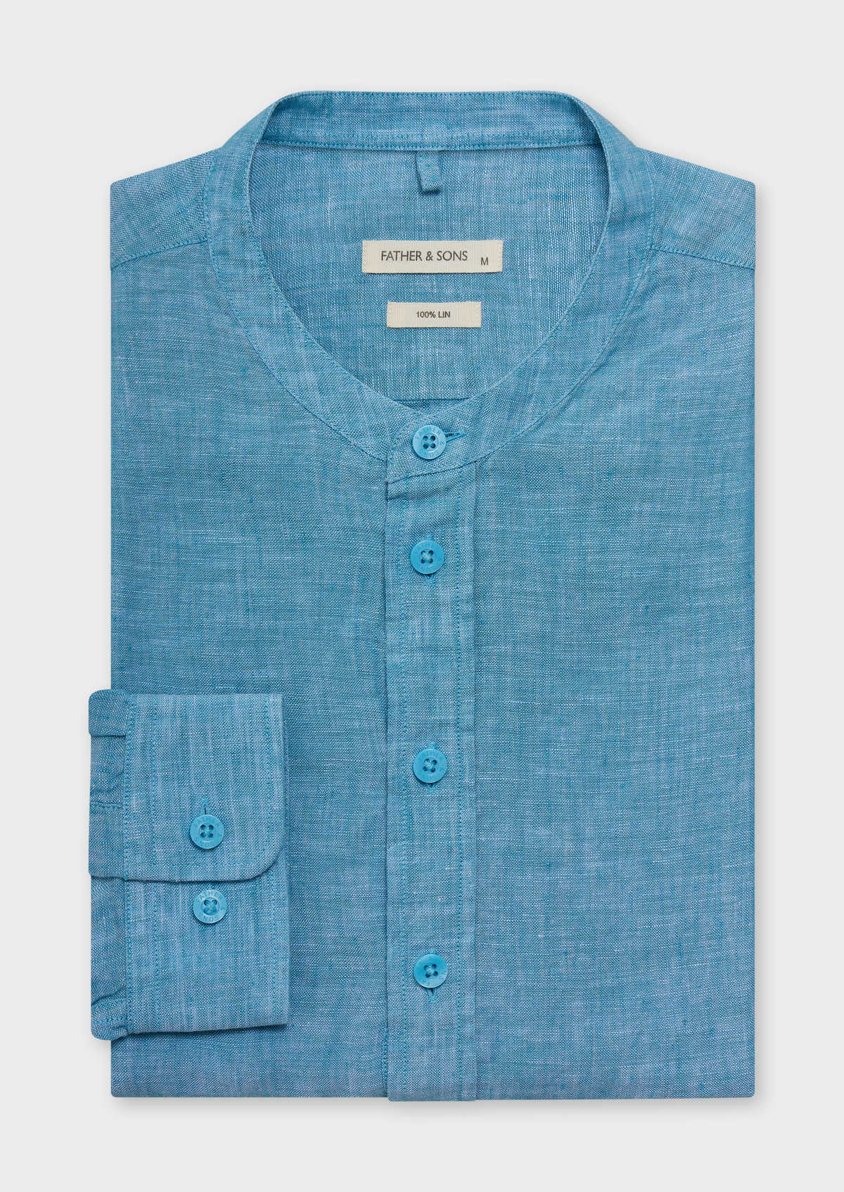 Chemise Sport Slim En Lin Uni Bleu Turquin Col Officier