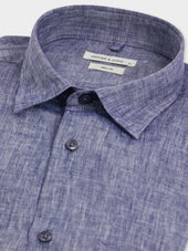 Chemise Slim En Lin Bleu Chambray