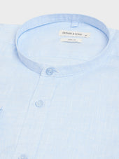 Chemise Sport Slim En Lin Uni Bleu Ciel Col Officier