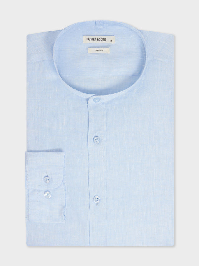 Chemise sport Slim en lin uni bleu ciel à col officier