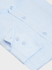 Chemise Sport Slim En Lin Uni Bleu Ciel Col Officier