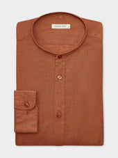 Chemise sport Slim en lin uni terracotta à col officier