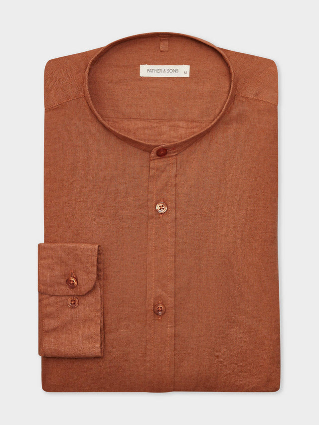 Chemise sport Slim en lin uni terracotta à col officier
