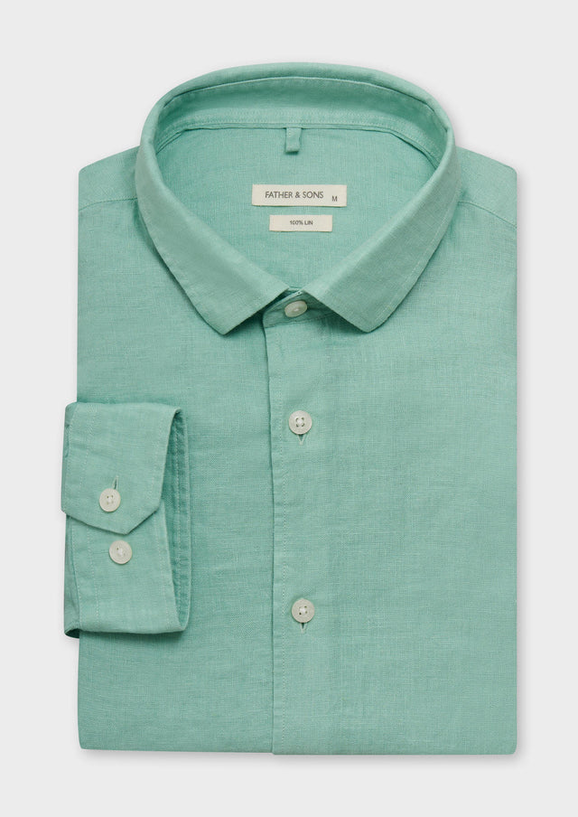 Chemise sport Slim en lin uni vert