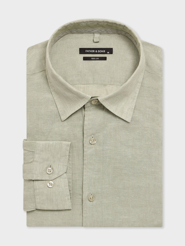 Chemise slim en lin vert d'eau