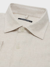 Chemise Manches Courtes Regular En Popeline De Lin Et Coton Beiges