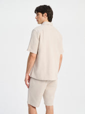 Chemise Manches Courtes Regular En Popeline De Lin Et Coton Beiges