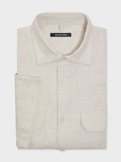 Chemise Manches Courtes Regular En Popeline De Lin Et Coton Beiges