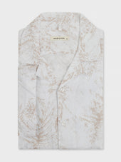 Chemise manches courtes Slim en popeline de coton blanc à motif beige