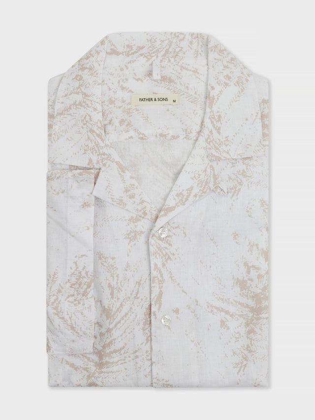 Chemise manches courtes Slim en popeline de coton blanc à motif beige