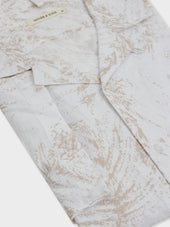 Chemise Manches Courtes Slim En Popeline De Coton Blanc Motif Beige