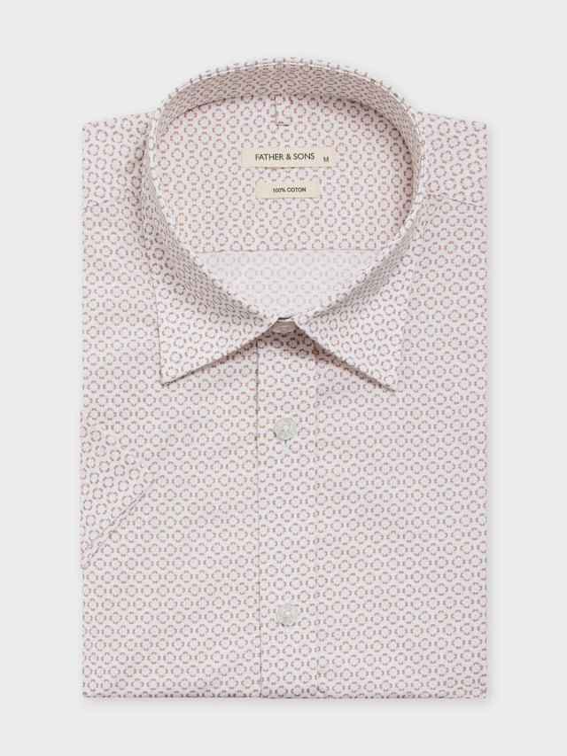 Chemise manches courtes Slim en popeline de coton à motif fleuri rose