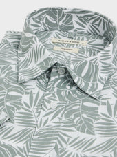 Chemise Manches Courtes Slim En Popeline De Coton Motif Fleuri Kaki