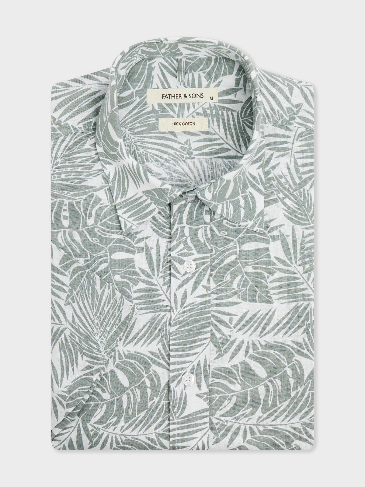 Chemise Manches Courtes Slim En Popeline De Coton Motif Fleuri Kaki
