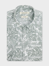 Chemise manches courtes Slim en popeline de coton à motif fleuri kaki