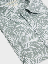 Chemise Manches Courtes Slim En Popeline De Coton Motif Fleuri Kaki