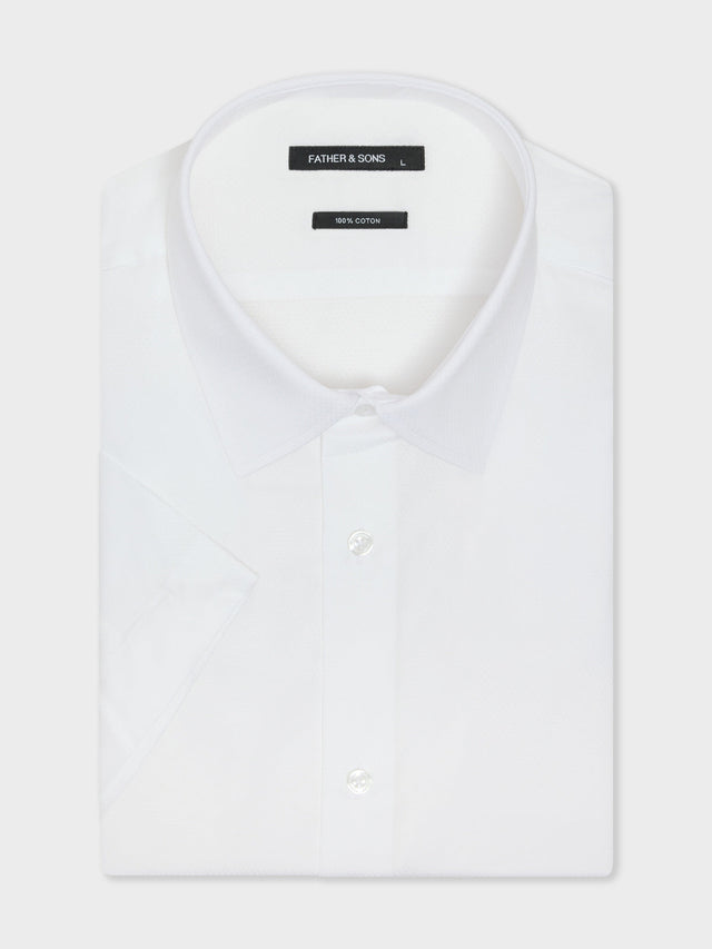 Chemise manches courtes Regular en coton façonné blanc