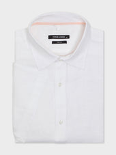 Chemise manches courtes regular en popeline de lin blanc