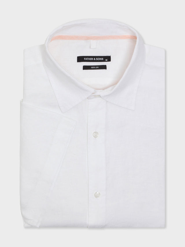 Chemise manches courtes regular en popeline de lin blanc