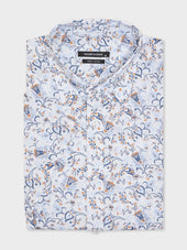 Chemise manches courtes regular en popeline de coton à motif fleuri bleu