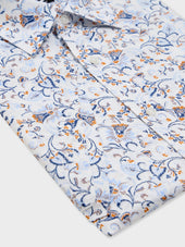 Chemise Manches Courtes Regular En Popeline De Coton Motif Fleuri Bleu