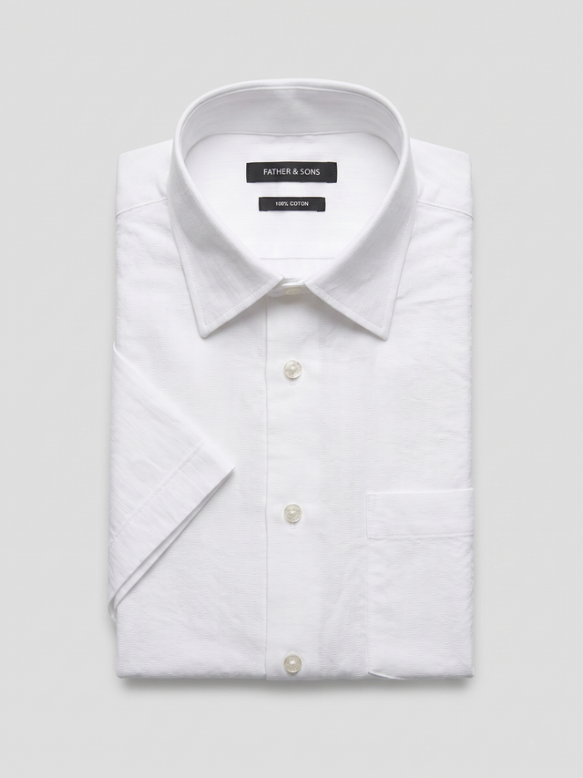 Chemise manches courtes loose en coton façonné blanc