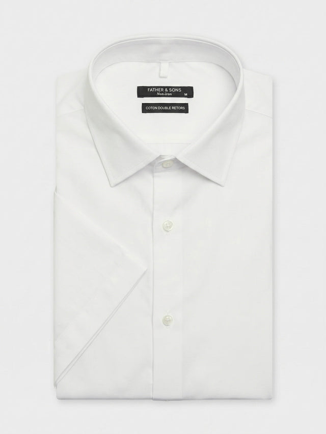 Chemise manches courtes non-iron slim en twill de coton blanc
