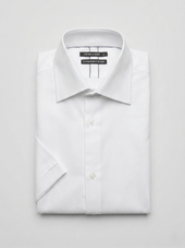 Chemise manches courtes slim en coton façonné blanc