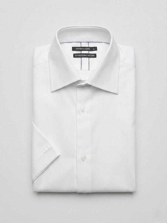 Chemise manches courtes slim en coton façonné blanc