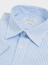 Chemise Manches Courtes Slim En Popeline De Coton Bleu Ciel Rayures