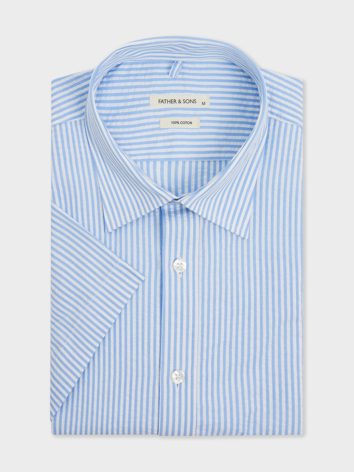 Chemise Manches Courtes Slim En Popeline De Coton Bleu Ciel Rayures