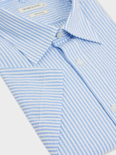 Chemise Manches Courtes Slim En Popeline De Coton Bleu Ciel Rayures