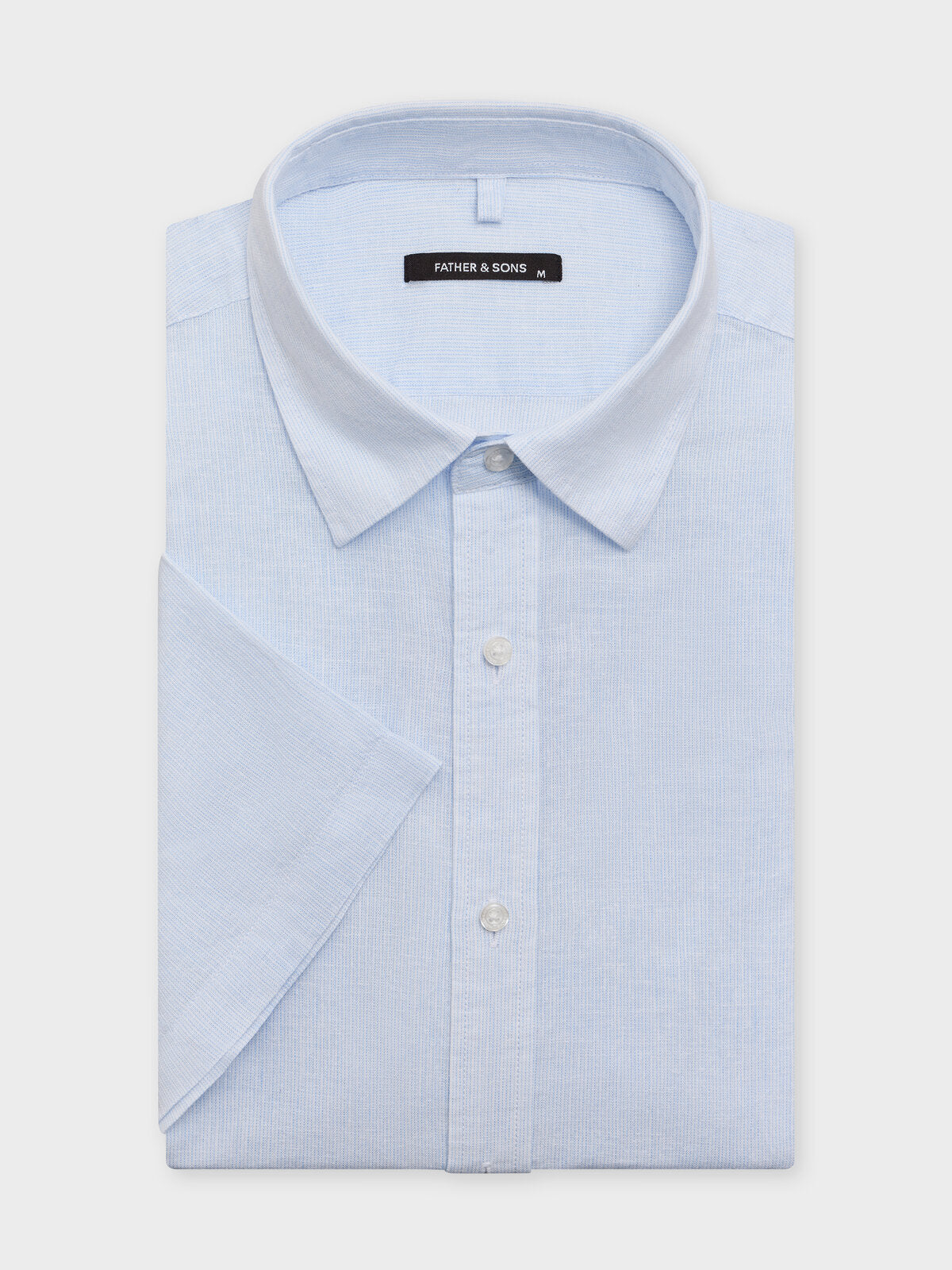 Chemise Manches Courtes Regular En Popeline De Lin Et Coton Bleu Ciel Rayures