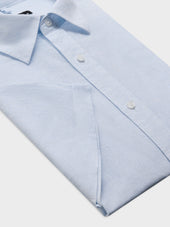 Chemise Manches Courtes Regular En Popeline De Lin Et Coton Bleu Ciel Rayures