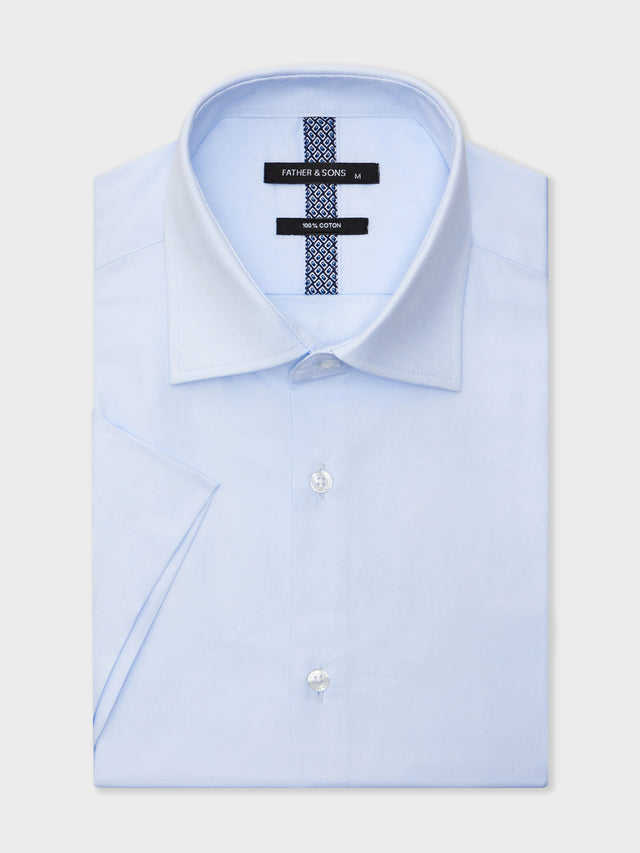 Chemise manches courtes Slim en twill de coton bleu ciel