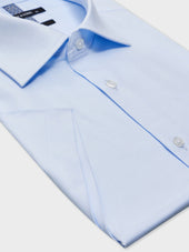 Chemise Manches Courtes Slim En Twill De Coton Bleu Ciel