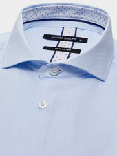 Chemise Manches Courtes Slim En Coton Fa Onn Bleu Ciel Rayures