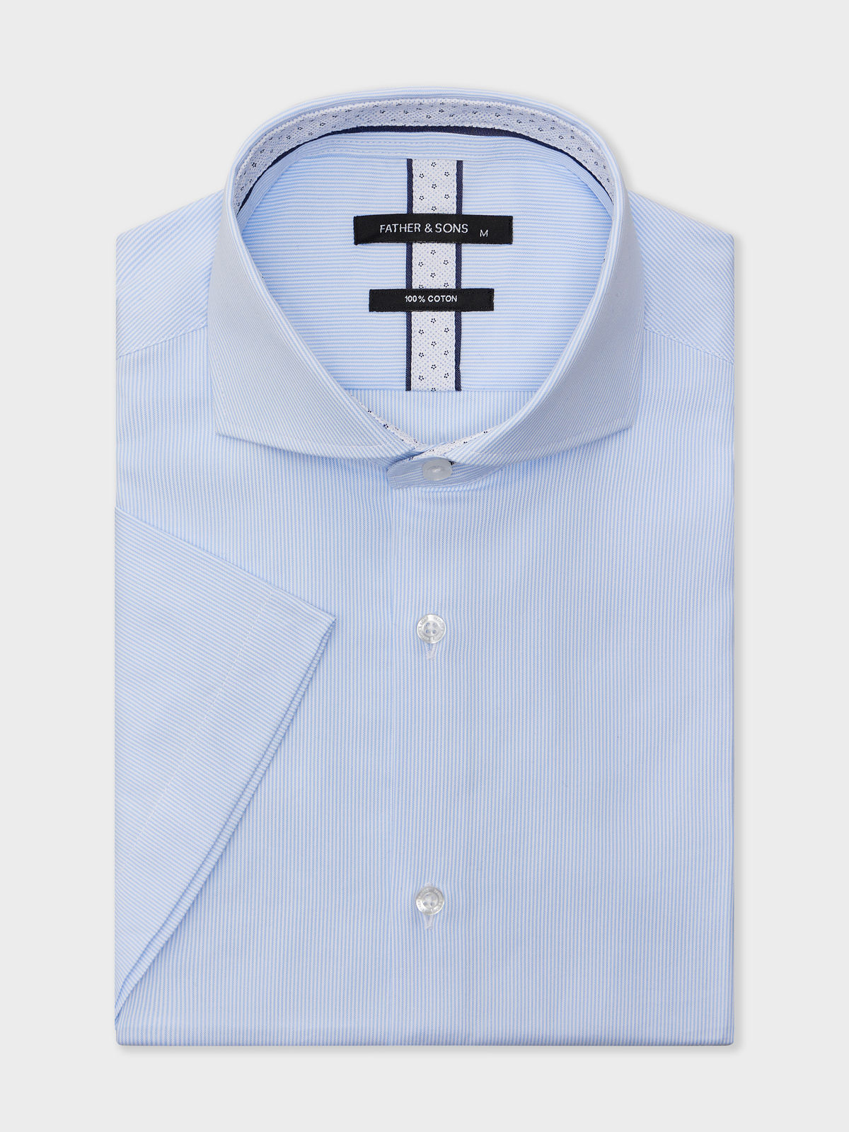 Chemise Manches Courtes Slim En Coton Fa Onn Bleu Ciel Rayures