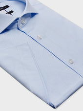 Chemise Manches Courtes Slim En Coton Fa Onn Bleu Ciel Rayures