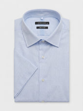 Chemise manches courtes slim en coton oxford bleu ciel