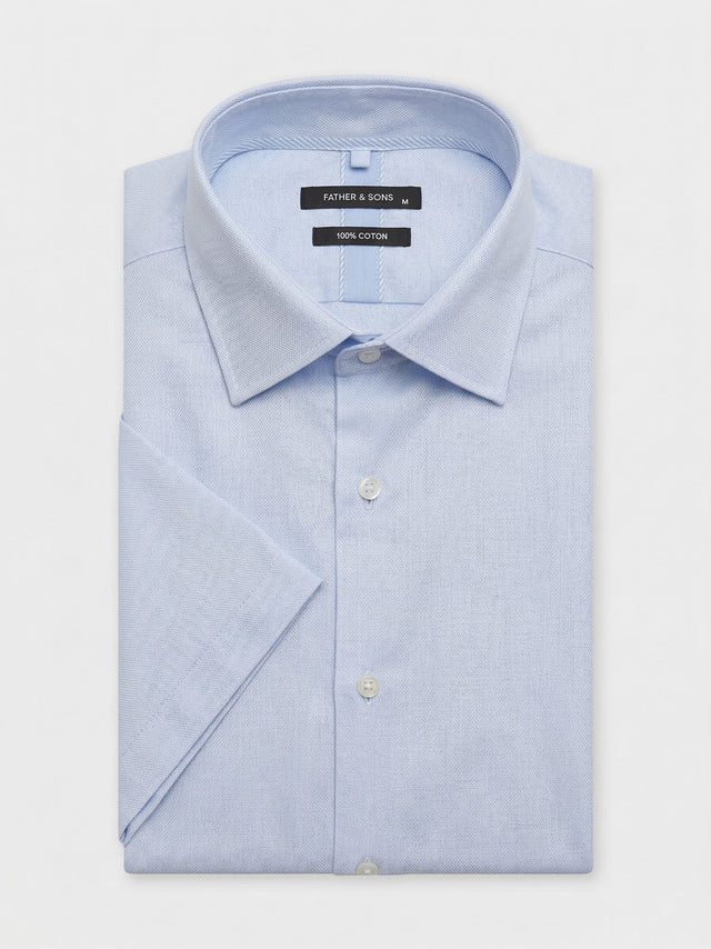 Chemise manches courtes slim en coton oxford bleu ciel