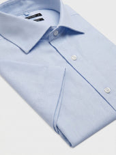 Chemise Manches Courtes Slim En Coton Oxford Bleu Ciel