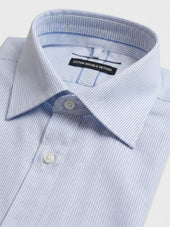 Chemise Manches Courtes Regular En Popeline De Coton Rayures Bleu Ciel